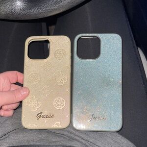 Guess Gold and Blue Glitter iPhone 15 Pro Max Cases